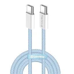 Кабель Type-C - Type-C, 1 м, синій, ColorWay, 60 Вт, 3A, Braided Cotton (CW-CBPDCC061-BL)