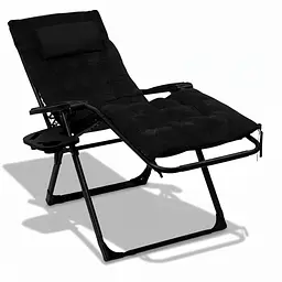 Розкладний посилений шезлонг до 150 кг LEOBRO Zero Gravity Premium Plus Black з велюровим матрацом (LB-ZGC-K3-BLK) - мініатюра 3