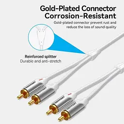 Кабель Audio 2RCA-2RCA Vention 10m PVC Shell White (BCQIL) - мініатюра 10