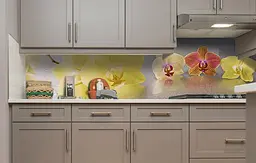 Вініловий кухонний фартух Пастельні Орхідеї наклейка для кухні Квіти Жовтий 60х300 см Happy Pocket Z181580 - мініатюра 4