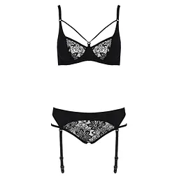 Комплект білизни Passion PAULINE SET L/XL, black, стрепи, ліф, стрінги і пояс для панчох - мініатюра 5