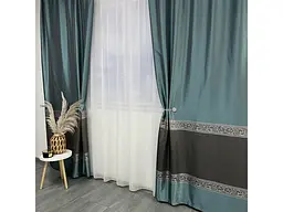 Жакардові штори бірюзового кольору 2шт. 140х270 з білим шифоновим тюлем 400х270, на тасьмі ALBO pbe0052685 - мініатюра 4
