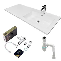 Раковина накладна Adamant FLATE 120R, прямокутна, з сифоном Click-Clack + змішувач (4824296208501)