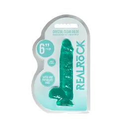 Фалоімітатор RealRock Crystal Clear 6” 17 см (зелений) - мініатюра 6