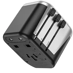 Мережевий універсальний перехідник AC5 Level 2USB+Socket Black Hoco teh0030546 - мініатюра 2