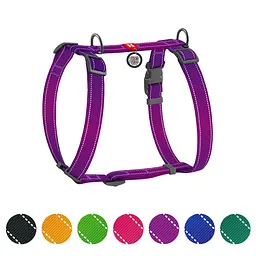 Шлея для собак Waudog Nylon Mono анатомічна H-подібна з QR паспортом світловідбиваюча L 50-90 см фіолетова - мініатюра 2