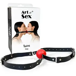 Подвійний кляп Art of Sex - Twins, натуральна шкіра - мініатюра 3