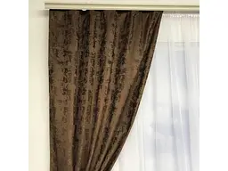 Мармурові жакардові штори коричневого кольору 2шт. 150х270 з білим шифоновим тюлем 400х270, на тасьмі ALBO pbe0052623 - мініатюра 7