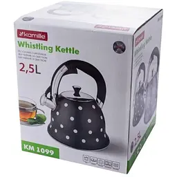 Чайник Kamille з нержавіючої сталі зі свистком 2.5 л чорний (KM-1099-BK) - мініатюра 3