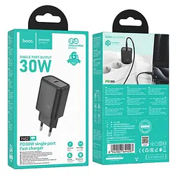 Мережевий зарядний пристрій Hoco N62 Gentle single port PD30W charger (EU) чорний - мініатюра 2