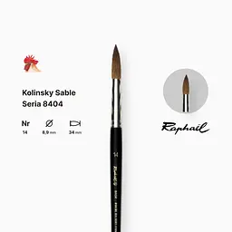 Пензель колонок круглий Raphael Kolinsky Sable, №14, професійний, коротка ручка - мініатюра 2