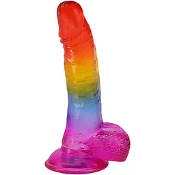 Фалоімітатор Doc Johnson Crystal Jellies Realistic 8.5 Inch з мошонкою, Rainbow - мініатюра 2