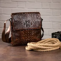 Сумка чоловіча з тисненням під крокодила 14698 Vintage коричнева - мініатюра 3
