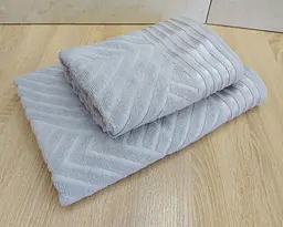 Набір турецьких махрових рушників 50х90+70х140 Gulcan Jacquard Cotton Lux Yeni Cizgili Light Gray - мініатюра 3