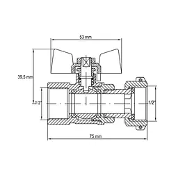 Кран кульовий Koer KR.222 - 1/2" FF ГГМ з накидною гайкою, ручка "метелик" червона KR4769 - мініатюра 2