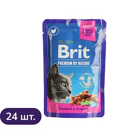Набір вологого корму для котів Brit Premium Cat з куркою та індичкою 24 шт x 100 г