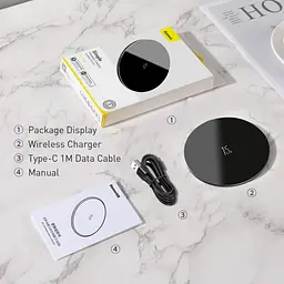 Бездротове зарядне Baseus Simple Wireless Charger 15 W (WXJK-B01) чорне - мініатюра 7
