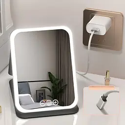 Дзеркало для макіяжу Lighted makeup mirror з LED-підсвічуванням, складне, сенсорне керування, Type-C, з регулюванням яскравості - мініатюра 3