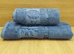 Набір турецьких бамбукових махрових рушників Zeron 50х90+70х140 Bamboo Agaс Desen синій 3 - мініатюра 2