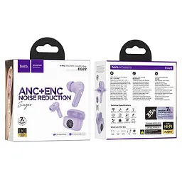 Бездротові навушники Hoco EQ22 Singer true wireless ANC+ENC noise reduction BT headset, BT5.4, 40mAh, 400mAh, 6-7h, purple - мініатюра 2