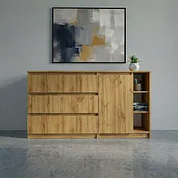 Комод на 3 шухляди з боковими полицями Дуб Крафт