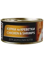 Вологий корм для котів AnimAll курка з креветками 85г