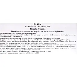 Вино напівігристе Civ&Civ Lambrusco dell'Emilia Rosato Amabile напівсолодке рожеве 0.75 л - мініатюра 6
