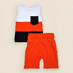 Комплект літній дитячий Stripes зріст 86 см (12 - 18 місяців) Malena Білий з чорним та жовтогарячим