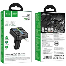 АЗП FM модулятор Hoco E89 Libre 45W (1USB-A/1C) Black - мініатюра 2