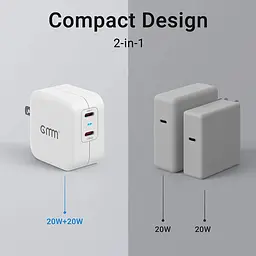Мережевий зарядний пристрій USB Type C, GMM 40W 2x20W Dual USB C EU - мініатюра 5