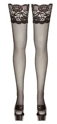 Панчохи Cottelli Legwear з широким мереживом, XL (чорний) - мініатюра 3