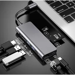 USB-хаб Prologix 7-in-1 Type-C to HDMI+2xUSB3.0+PD+Lan+TF+SD [PR-WUC-105B] [77281] - мініатюра 6