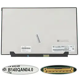 Матриця 14.0" B140QAN04.0 2880х1800, 40pineDP, LTPS, 90Hz, 1.07B, 400cd/m2, LED, SLIM без планок та вушок, глянсова, роз'єм справа внизу для ноутбука