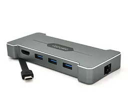 Хаб-перехідник док-станція Type-C — 3xUSB 3.0/Type-C/HDMI/Ethernet VEGGIEG TC06 - мініатюра 1