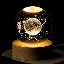 Нічник 3D кришталева куля з дівчиною на орбіті, LED світильник USB, 8×6 см, декоративний дитячий світильник - мініатюра 3