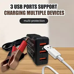 Адаптер живлення 12V/24V на 5V з 3 USB-портами та затискачами для акумулятора для аварійної зарядки телефонів. - мініатюра 5