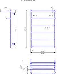 Водяна рушникосушка Mario Inox Hotel770x530/500 1.8.044541.P, Хром, нижнее - мініатюра 4