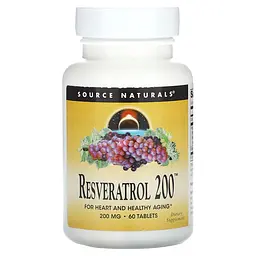 Ресвератрол Source Naturals Resveratrol 200 mg, 60 таблеток для підтримки мозку та серця