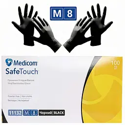 Рукавички вінілові SafeTouch оглядові нестерильні неопудрені чорні М 50 пар. - мініатюра 1