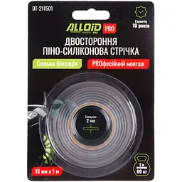 Скотч двосторонній сильної фіксації на піно-силіконовій основі Alloid Pro 15 мм х 1 м (DT-211501)