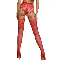 Еротичні колготки-бодістокінг Passion ECO S004 red, закриті трусики, декор, підв’язки - мініатюра 2