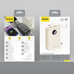 УМБ Dudao 20000mAh K14+ 22,5W PD,QC USB-A,USB-C In/Out,with built-in USB-C/Lightning cables White - мініатюра 2