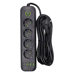 Мережевий фільтр-подовжувач Yiwu HP-5-14 EURO 1085U 5 м 4 розетки 3 USB чорний 