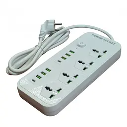Мережевий подовжувач фільтр на 4 розетки та 6 USB білий 3,4A та 2 Type-C Power Socket J08