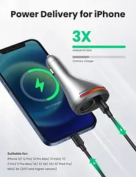 Автоадаптер подовжувач Ugreen CD204 Car Charger with Dual USB Ports Single Extension Socket 20 W (60712) - мініатюра 4