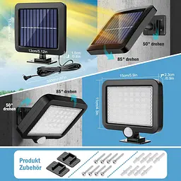 Сонячні LED світильники MPJ 56 LED з датчиком руху, IP65, 2 шт - мініатюра 7