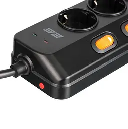 Мережевий фільтр-подовжувач 2E SP-6M-3SW-BK 3 м, 6xТип F, 16 А, 2xUSB-A, 1x USB-C - мініатюра 3