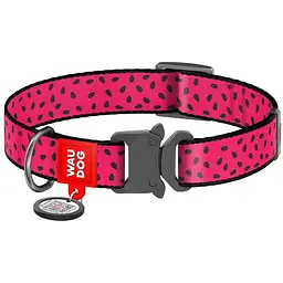 Нашийник для собак Waudog Nylon Кавун, з QR паспортом, металева пряжка-фастекс, M, 24-40х2 см