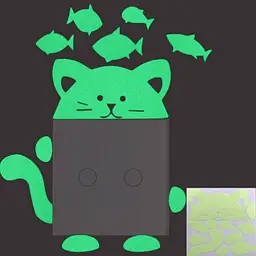 Фосфорная наклейка Кот с рыбками 11 на 9 см салатовый - миниатюра 2