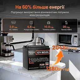 Акумулятор Humsienk LiFePO4 12V 160Ah 2048Wh з BMS 150A для резервного живлення - мініатюра 4